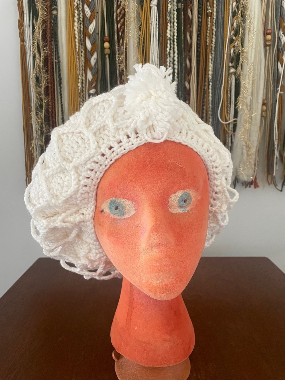 Handmade white Crochet Beanie Hat - boho festival vibes